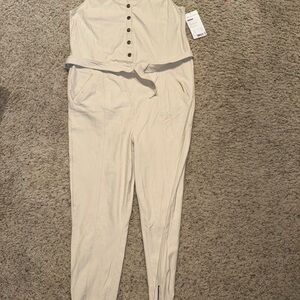 Athleta Cream Button-Front Jumpsuit